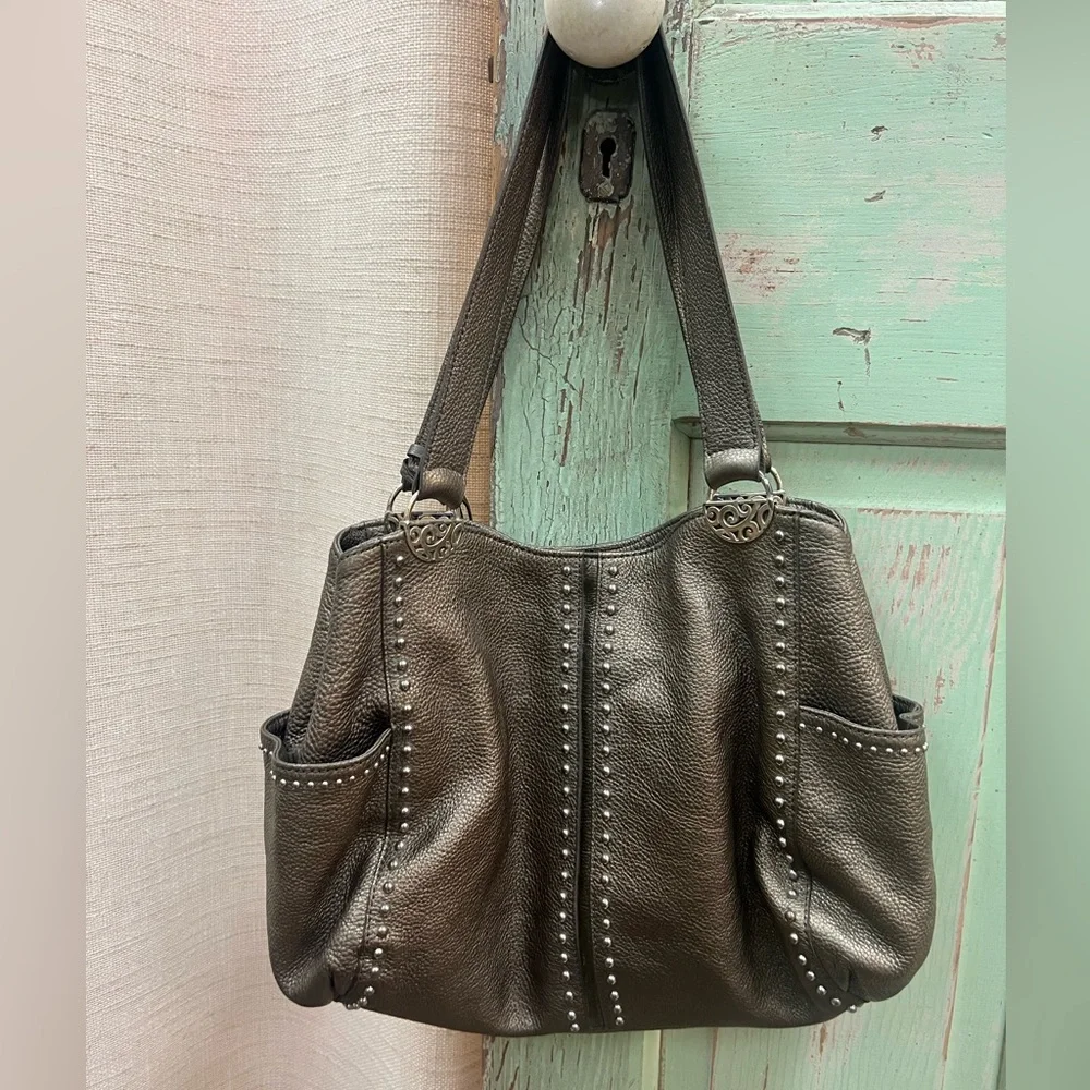 Brighton Bronze Leather Shoulder Bag Andie Pretty Tough Metallic Studded - Picture 3 of 6